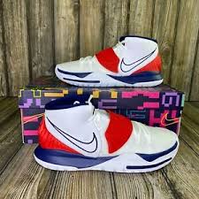 The shoe features a white hyperfuse upper and outsole, blue strap and red detailing on the tongue and heel swoosh. Nike Kyrie 6 Usa Bq4630 102 White Red Blue Men S Kyrie Irving Basketball Shoes Ebay
