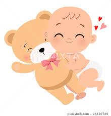 cute baby hug a bear doll flat vector