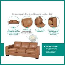 homestock 85 8 in w square arm contemporary oversized genuine leather sofa espresso brown