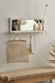 Thalia Textured White Entryway Mirror Shelf