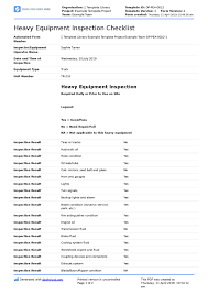 Heavy Equipment Inspection Checklist Template Free Editable