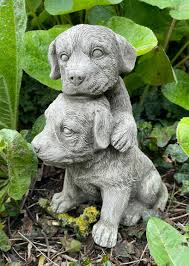 pair of puppies stone garden statue