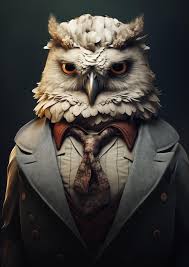owl wearing suit tie makeup shirt