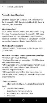 Valid from 13th june, 2019 (00:00 hours) to 16th june, 2019 (23:59 hours). Flipkart New Offer American Express Card Users Get 20 Off On Min Purchase Of 1500 Loot Deal Online Offers