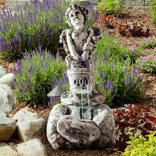 Pure Garden Led Lighted Outdoor Cherub Fountain With Pump