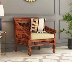 Buy Alanis 1 Seater Wooden Sofa Honey