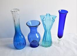 Set Of 4 Blue Glass Vases Wedding Table