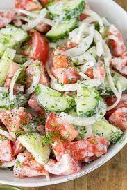 Tomato And Cucumber Salad With Sour Cream gambar png