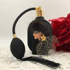Vintage Black Glass Perfume Bottle With