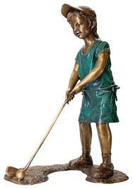 gabrielle girl golfer bronze statue