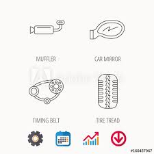Tire Tread Car Mirror And Timing Belt Icons Muffler Linear