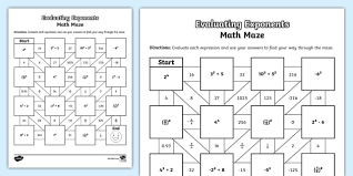 Sixth Grade Evaluating Exponents Maze