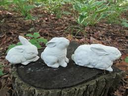 Cement Bunny Rabbit Lot Of 3 Garden