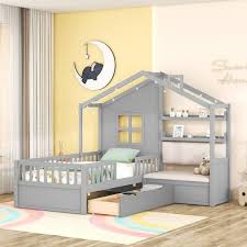 Gray Twin Size Wood House Bed