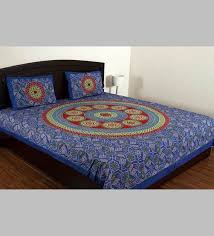 blue cotton double bed sheet set