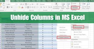 how to unhide columns in excel