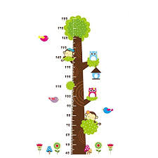 Owl L Bird Cartoon Height Measure Wall Stickers Animal Tree