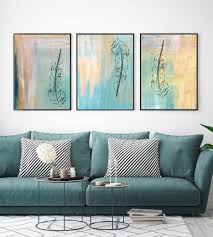 Abstract in teal, gummy pink and lilac art print ❤ liked on polyvore (see more teal blue home decor). Gold Watercolor Feathers Prints Living Room Decor Above Sofa Set Of 3 Prints Turquoise Blue Wall Prints Wall Art Home Decor