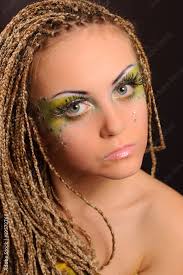 with bright exotic makeup braids