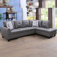 Star Home Living Starhomeliving 25 In W 2 Piece Leather L Shaped Sectional Sofa In Gray Dark Grey