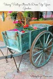 Vintage Outdoor Decor Wooden Cart