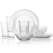 12 Piece Embossed Glass Dinnerware Set