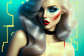 blonde hair bright red lips