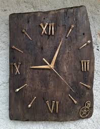 large handcarved wood wall clock brass
