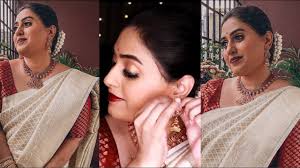 south indian makeup look white silk