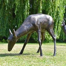 Fern Bronze Grazing Deer Sculpture