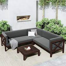 Hotebike 4 Piece Wood Outdoor Sectional
