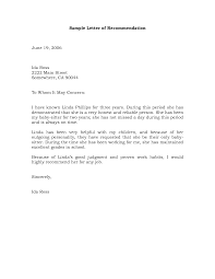 Sample Recommendation Letter Example Reference Letter
