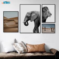 Elephant Lion Animal Nordic Posters And