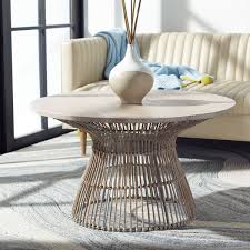 whent round coffee table wood rattan
