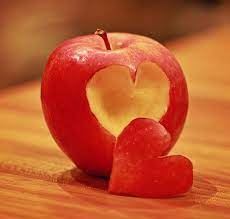 red apple with heart cut, fruit, love ...