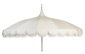 Aya Pagoda White Fringe Patio Umbrella