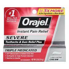 A toothache is a painful annoyance, especially at night. Orajel 4x Severe Toothache Oral Pain Reliever Cream Walgreens