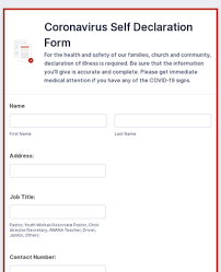The personal data provided will be used by the department of health for the purpose of preventing the occurrence or spread of an infectious disease or contamination. Coronavirus Self Declaration Form For Church Staff Form Template Jotform
