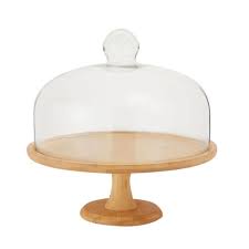 Wood Cake Stand With Dome Glass Cover