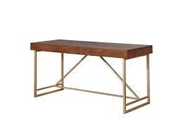 Give a subtle nod to tradition with potted plants and framed family photos. Benzara Modern Style Wooden Writing Desk With Unique Metal Legs Walnut Brown And Gold Benzara Com
