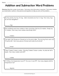 And Subtraction Word Problems Worksheet