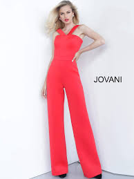 Shop floryday for affordable dresses. Jovani 68832 Tomato Red Fitted Straight Leg Jumpsuit