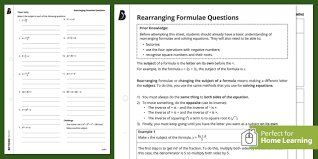 Rearranging Formulae Questions Ks3