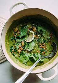 deep green lentil stew with spinach