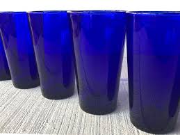 6 Vintage Cobalt Blue Drinking Glasses