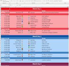 premier league table in excel with