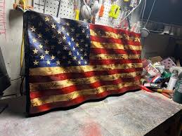 rustic wooden american flag wavy lines
