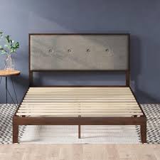 Zinus Moiz 42 Wood Platform Bed Frame With Adjustable Upholstered Headboard Queen