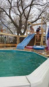 It's a quicker and simpler option for those who don't want to turn their backyard into a construction site by digging a huge hole. Above Ground Pool Slide It Turned Out Great And The Kids Love It We Will Be Adding A Swimming Pool Slides Above Ground Swimming Pools Above Ground Pool Slide