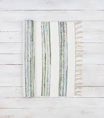striped green and white cotton rag rug